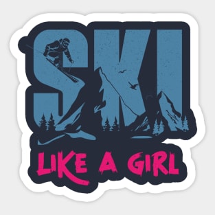 Ski Like A Girl, Funny Ski Trip, Girls Ski Jumper Vintage Sticker